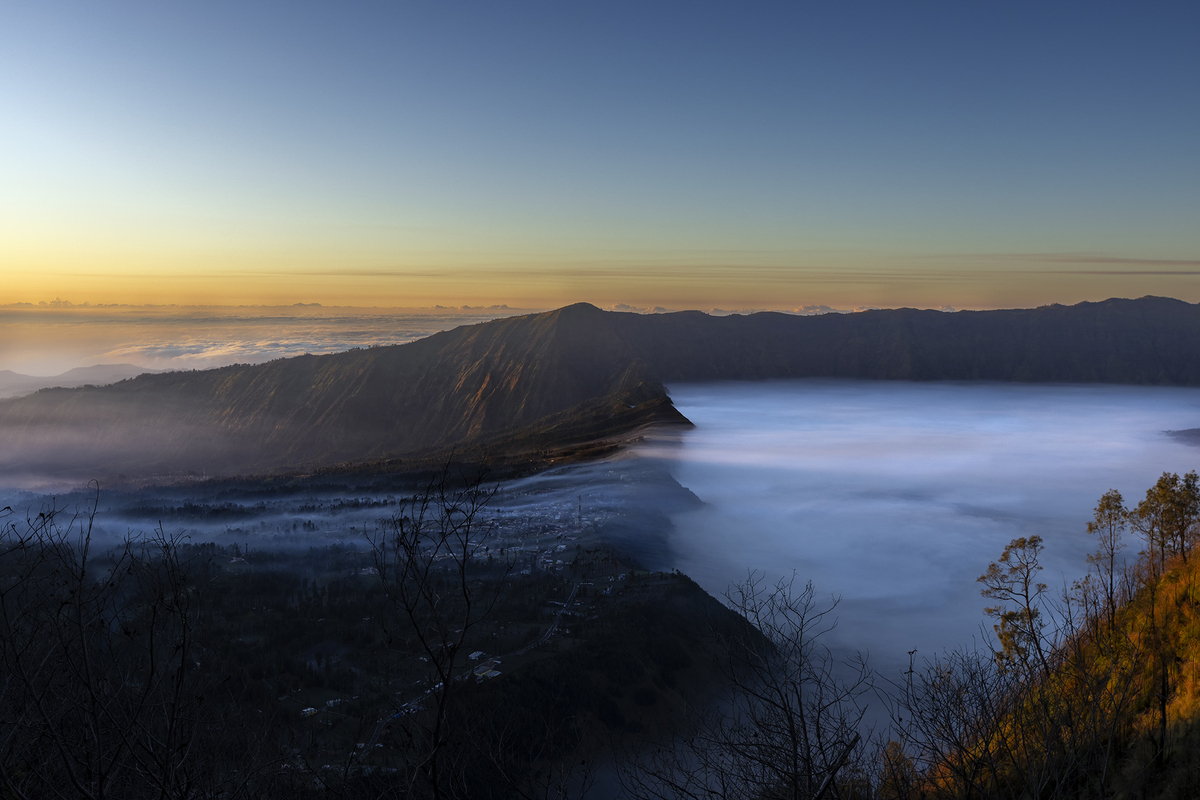 morning fog near volcanoes