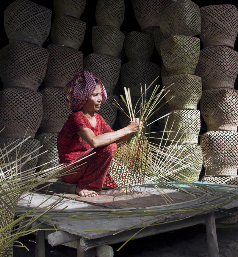 Bamboo basket weaving