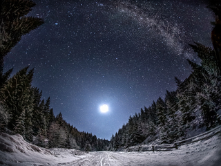 Snowy road to the moon