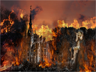 Le Fy castle on fire