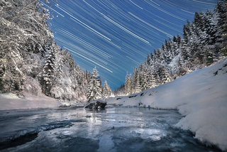 Winter night on mountain river