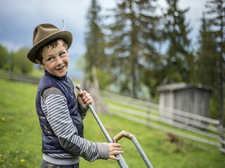 A boy with trembita, Carpathian Mountains