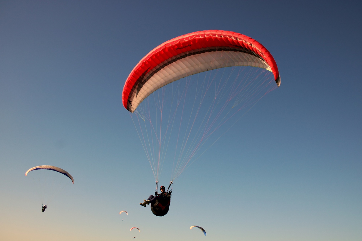 Paraplane pilots in the sky