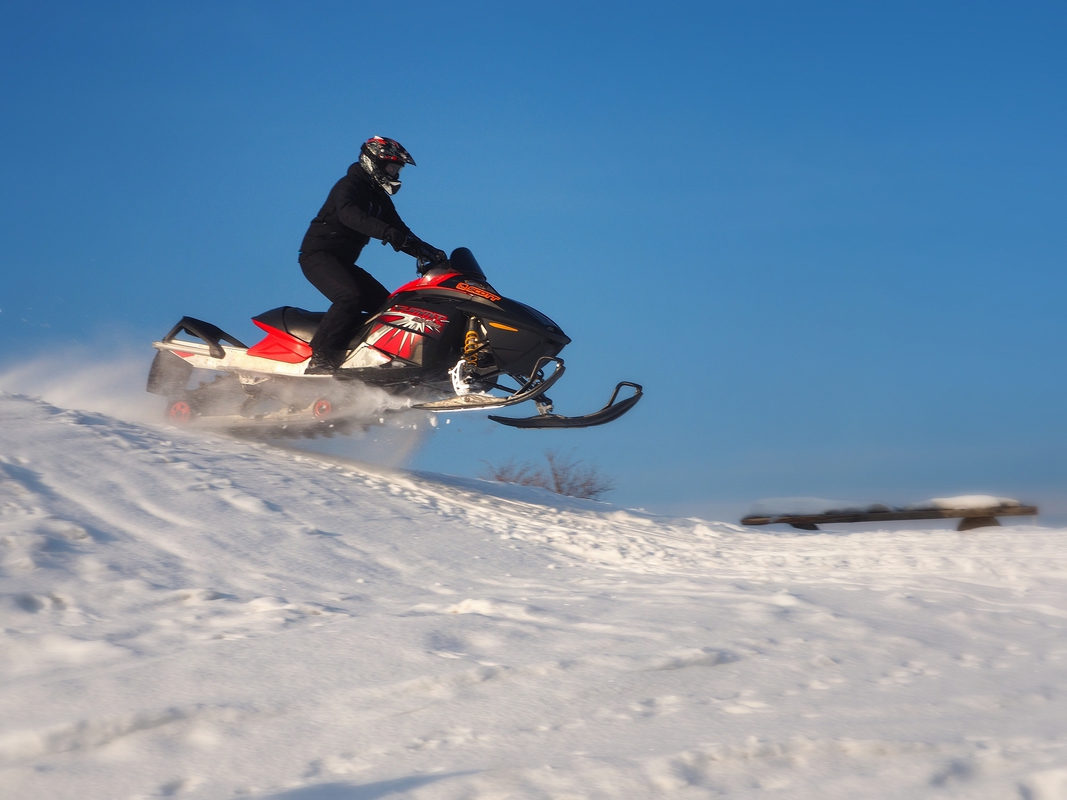 On snowmobile