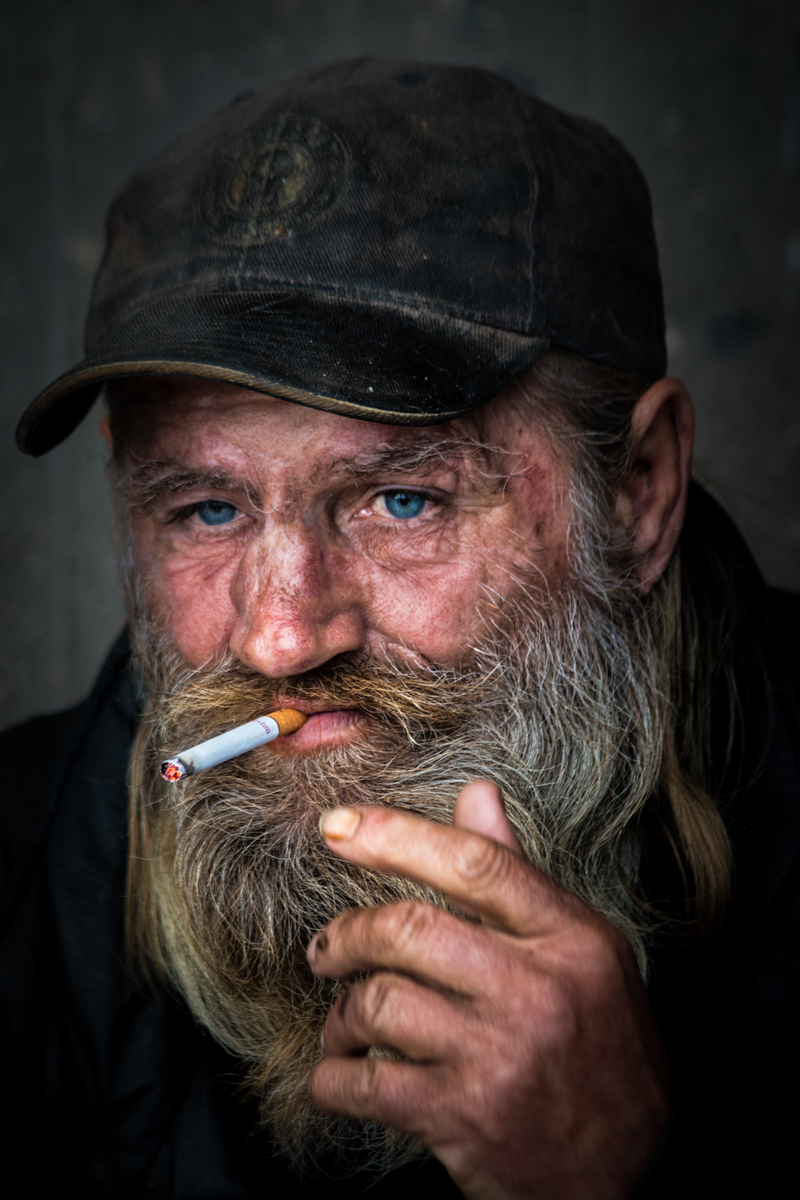 portrait of a homeless man