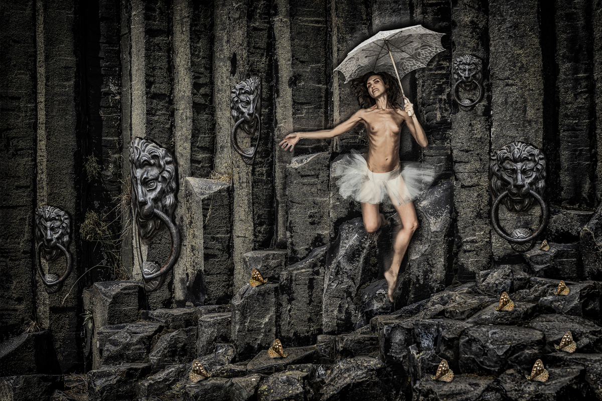 Luckily she had brought her umbrella