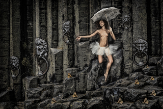 Luckily she had brought her umbrella