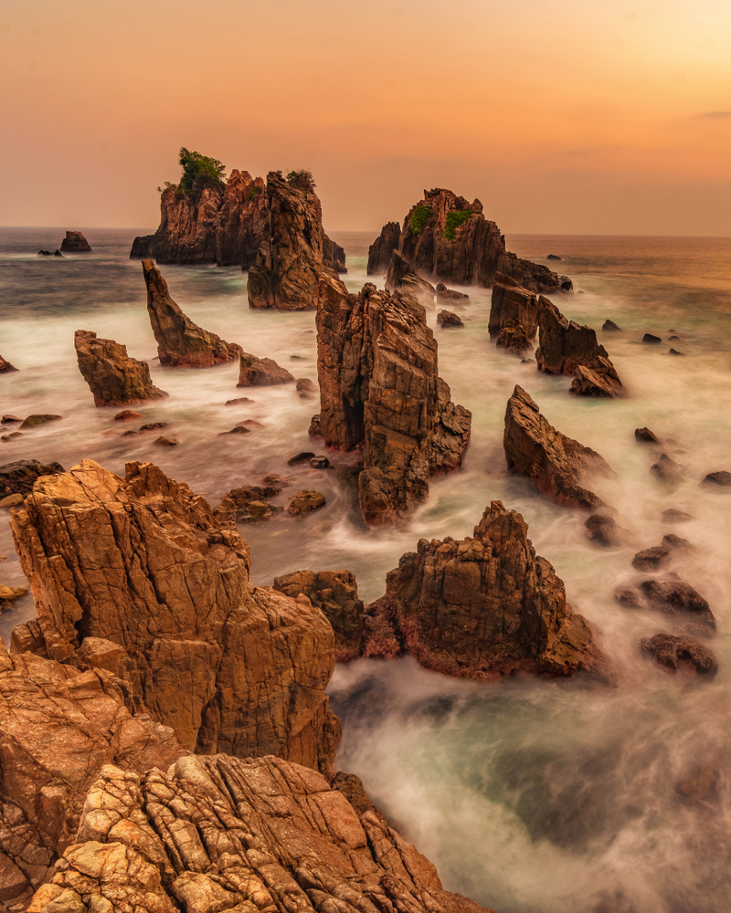 rocky shoreline and turbulence