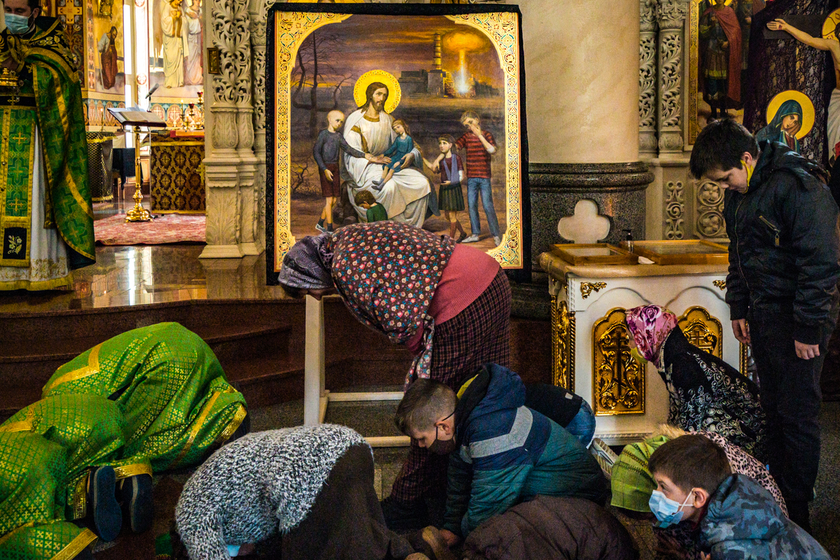 Holy mass in Slavutych for the 35th anniversary of the Chernobyl disaster, Ukraine.