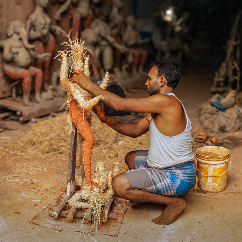 Stage 1 - Making the base with sticks and hay