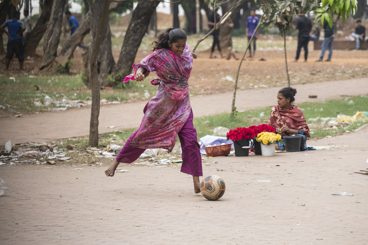 Forget sorrow, find joy in play, teenage girl.